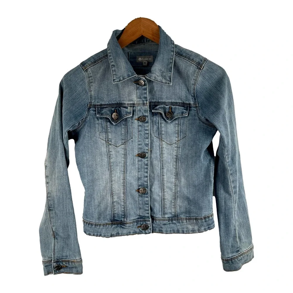 Tractr Blue Denim Jean Jacket Girls Size Extra-Large Women's Size XS EUC - Picture 1 of 6